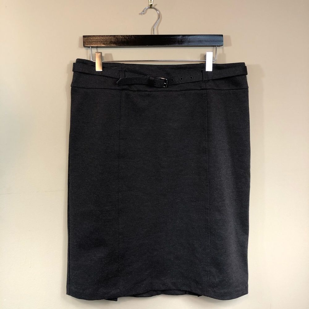 Heathered Brown Belted Knit Pencil Skirt